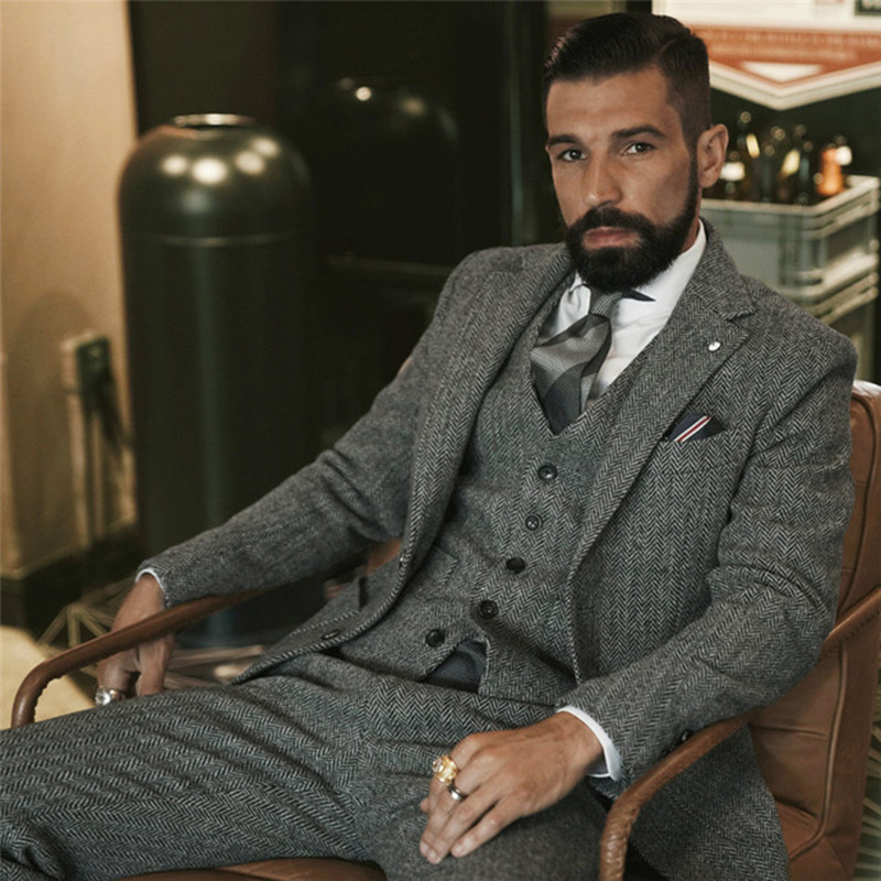Wool Suit Jacket - Мужской твидовый костюм в елочку, серый