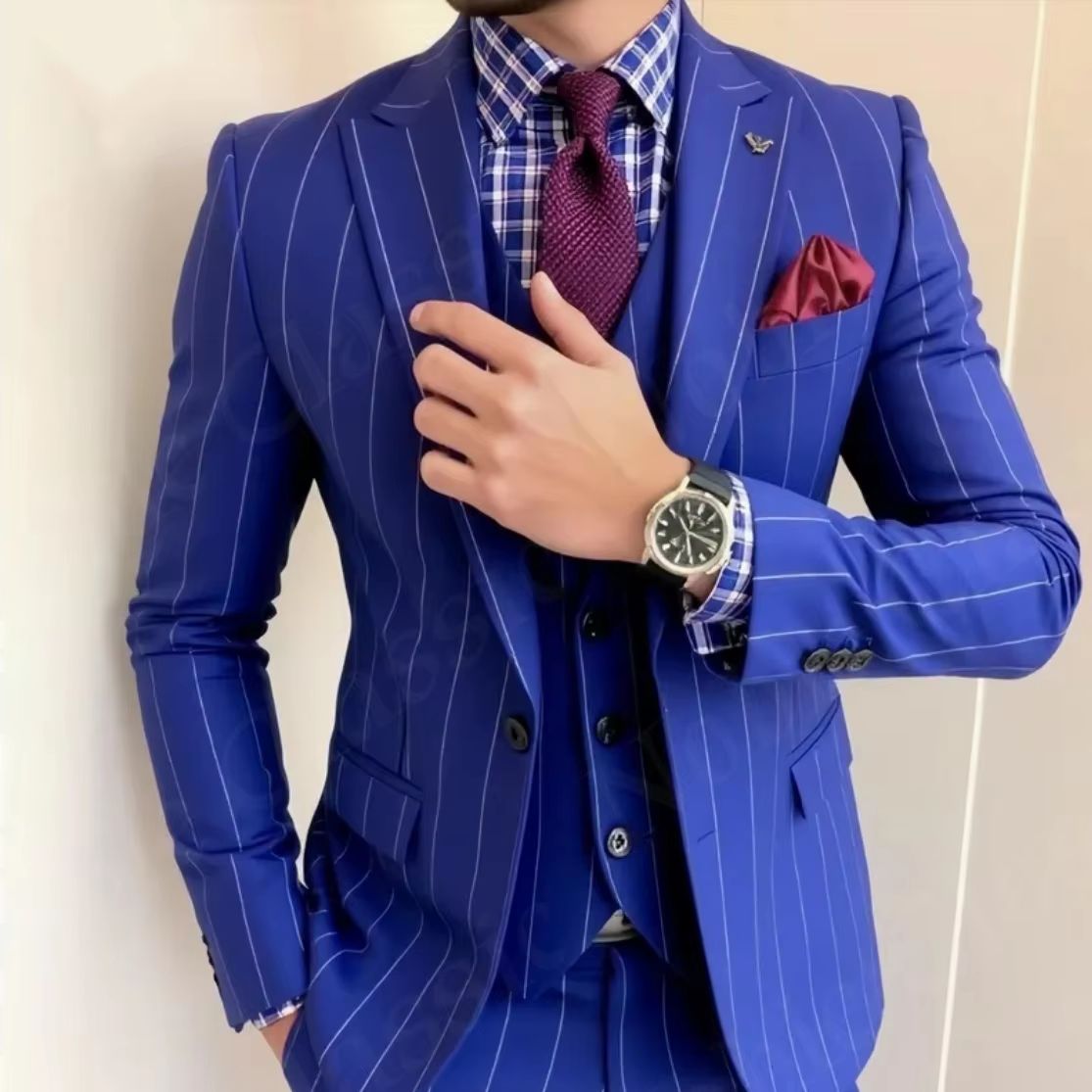Мужской синий костюм-тройка в  – обзор и цена Men Formal Wear Wedding Guest
